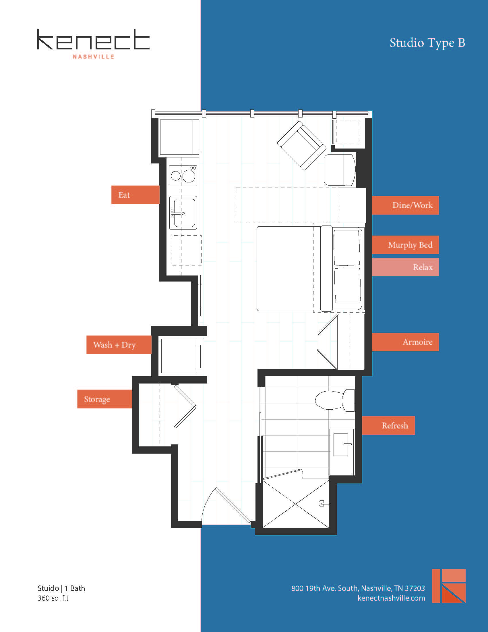 Floor plan for studio, 1 bath, 367 sqft